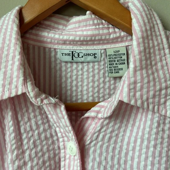 THE TOG SHOP 3/4 sleeve, drop waist, button front, pink seersucker dress size XL - Picture 3 of 6